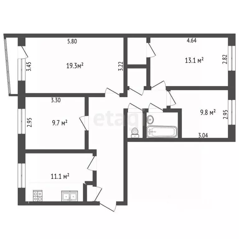 4-к кв. Ханты-Мансийский АО, Сургут ул. Энтузиастов, 63 (86.4 м) - Фото 1