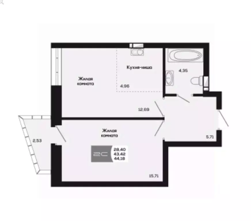 2-к кв. Новосибирская область, Новосибирск ул. Титова, 48 (43.42 м) - Фото 1