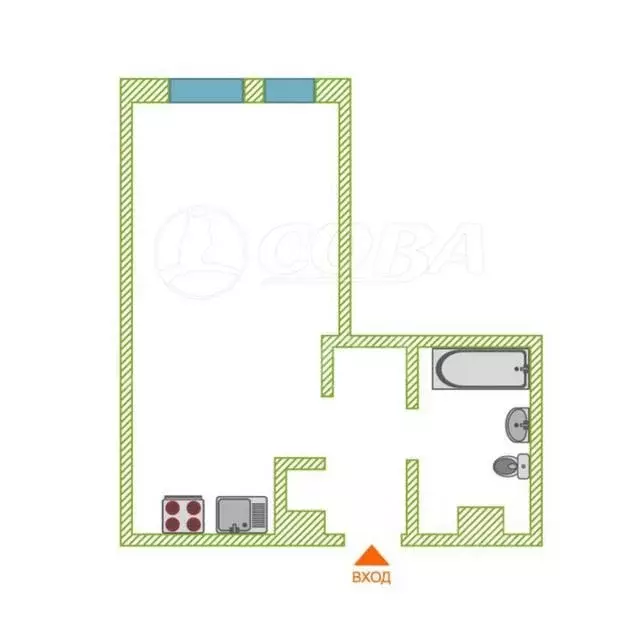 Студия Тюменская область, Тюмень ул. 50 лет Октября, 63Г (28.0 м) - Фото 2