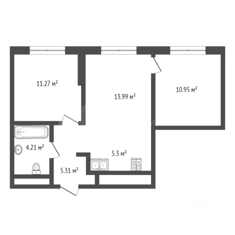 2-к кв. Тюменская область, Тюмень ул. Тимофея Чаркова, 93 (55.8 м) - Фото 2