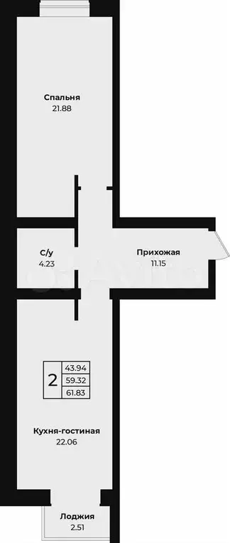 2-к. квартира, 62 м, 3/4 эт. - Фото 0