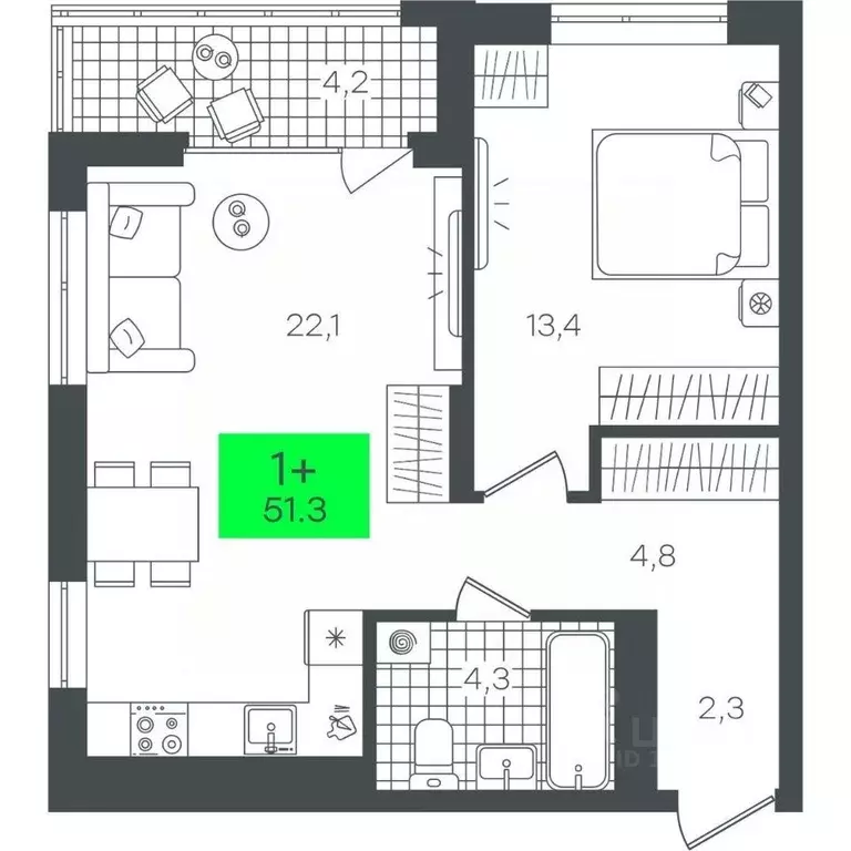 1-к кв. Тюменская область, Тюмень ул. Николая Глебова, 10 (51.38 м) - Фото 0