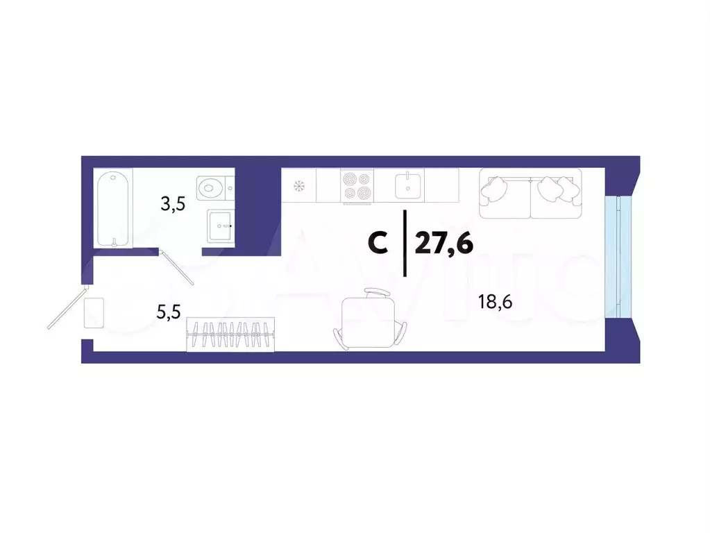 Квартира-студия, 27,6 м, 4/25 эт. - Фото 1