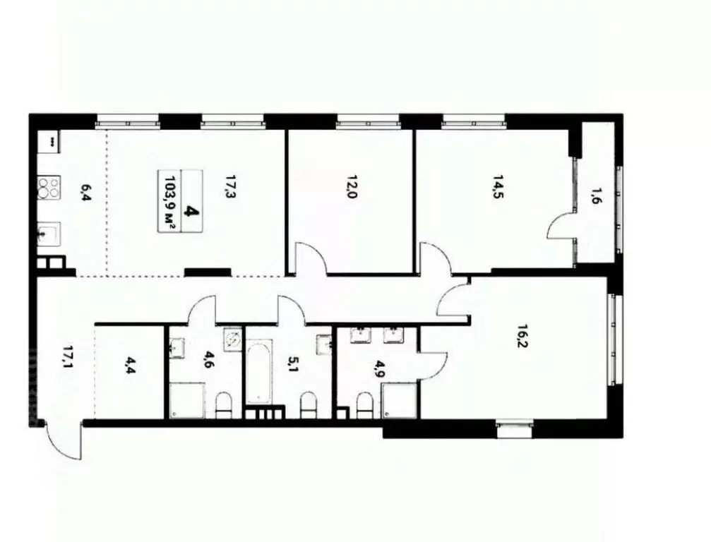 4-комнатная квартира: Москва, улица Зорге, 25 (104 м) - Фото 1