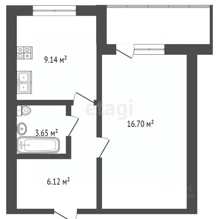 1-к кв. Тюменская область, Тюмень ул. Муравленко, 13 (34.8 м) - Фото 1