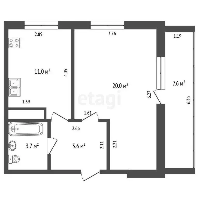 1-комнатная квартира: Тюмень, улица Ю.-Р.Г. Эрвье, 14к1 (40.3 м) - Фото 0