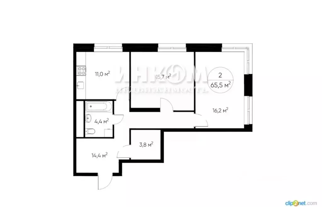 Квартира, 2 комнаты, 65.59 м - Фото 2