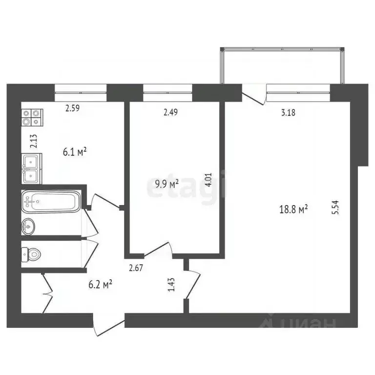 2-к кв. Удмуртия, Ижевск ул. Карла Маркса, 421 (44.7 м) - Фото 1