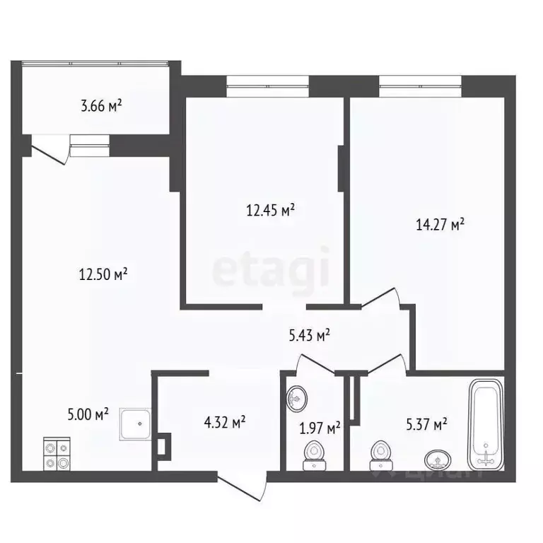 2-к кв. Тюменская область, Тюмень ул. Бориса Прудаева, 4 (61.3 м) - Фото 2