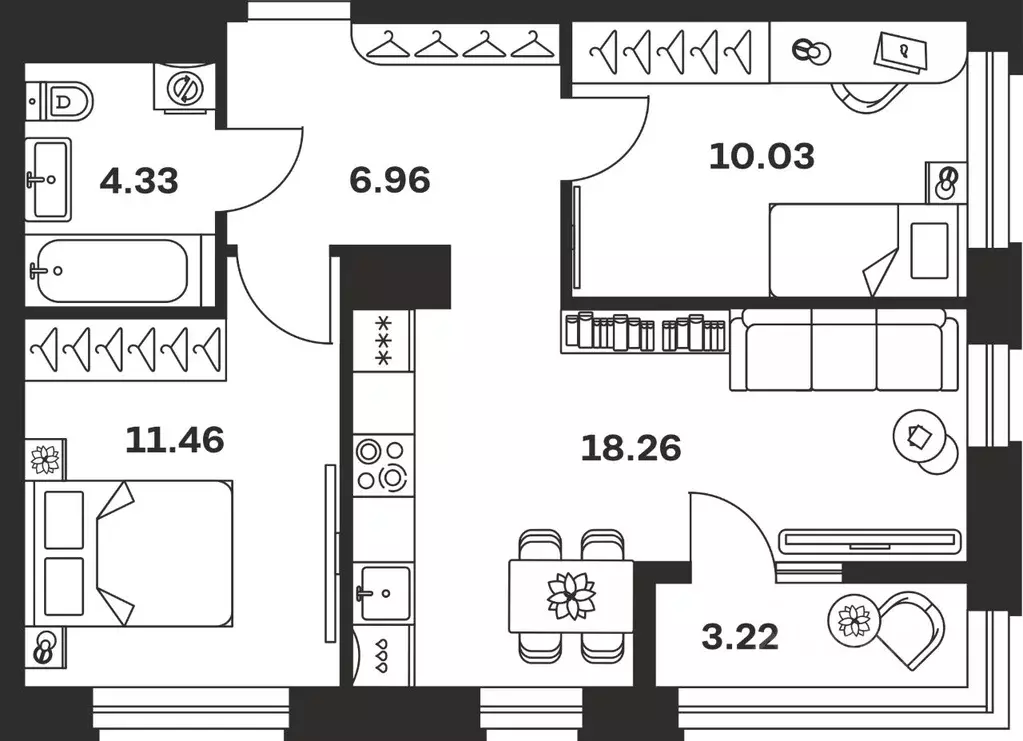 2-к кв. Тульская область, Тула Баташи Парк жилой комплекс (54.26 м) - Фото 1