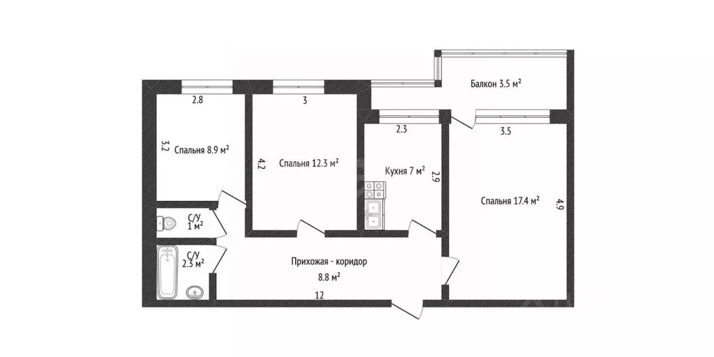 3-к кв. Самарская область, Тольятти ул. Свердлова, 49 (60.1 м) - Фото 2