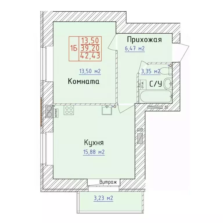 1-к кв. Ярославская область, Ярославль 1-й мкр,  (42.43 м) - Фото 0