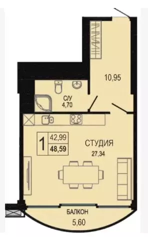 Квартира-студия: Севастополь, улица Пляж Омега, 27 (48.8 м) - Фото 1