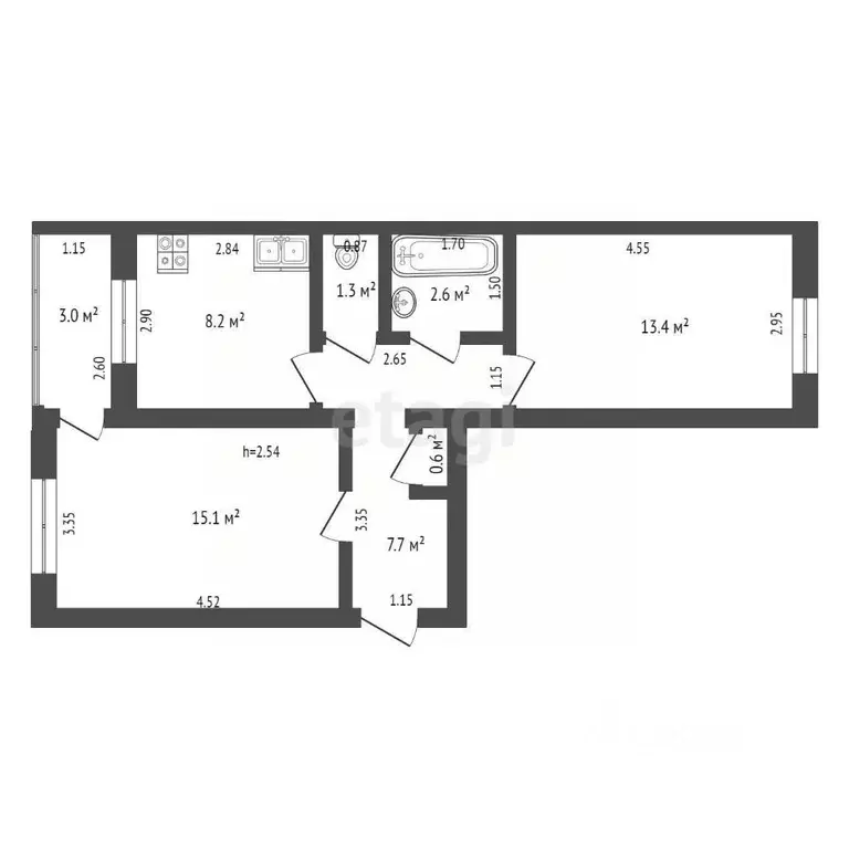 2-к кв. Башкортостан, Стерлитамак ул. Шаймуратова, 7Б (48.9 м) - Фото 2