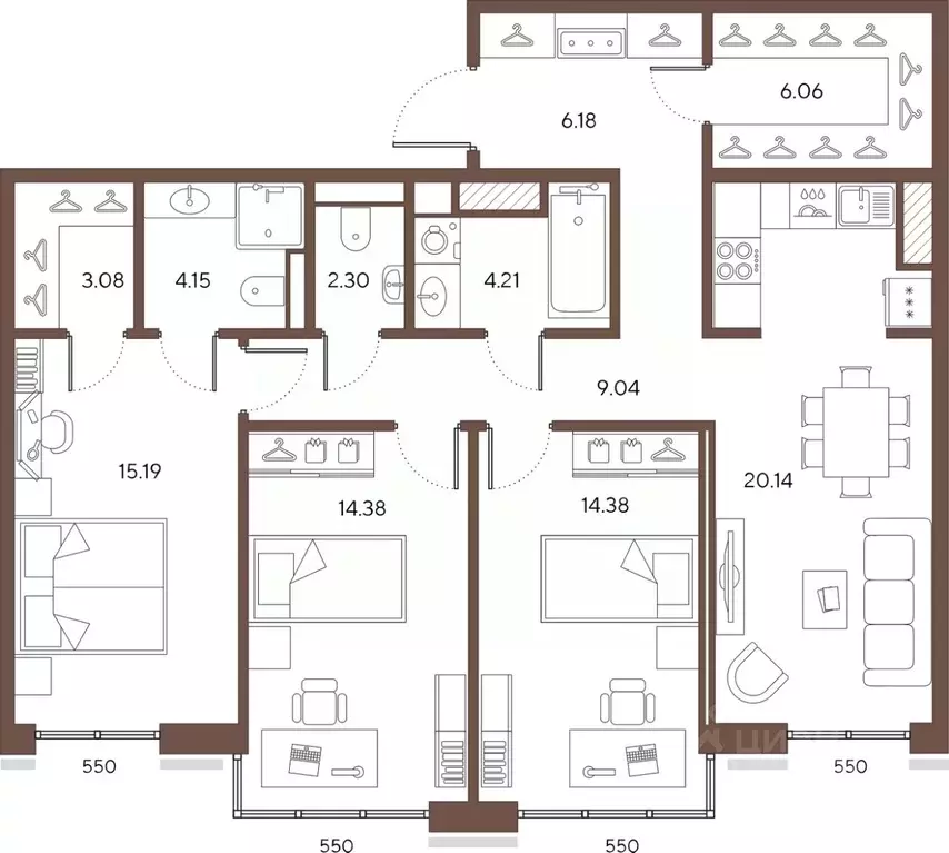 3-к кв. Санкт-Петербург просп. Большой Васильевского острова, 67к2 ... - Фото 1