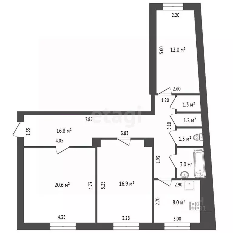 3-к кв. Ростовская область, Ростов-на-Дону Братский пер., 20 (86.0 м) - Фото 1