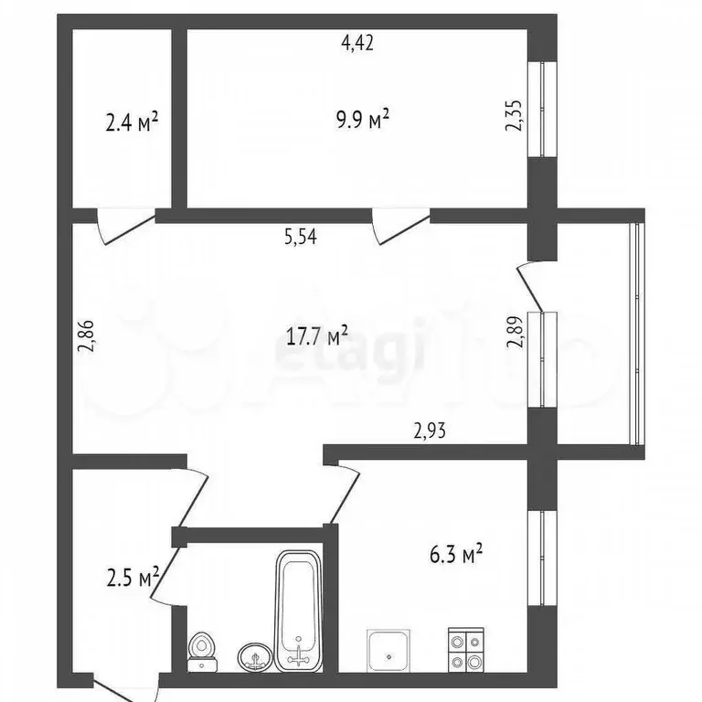 2-к. квартира, 42 м, 2/5 эт. - Фото 1