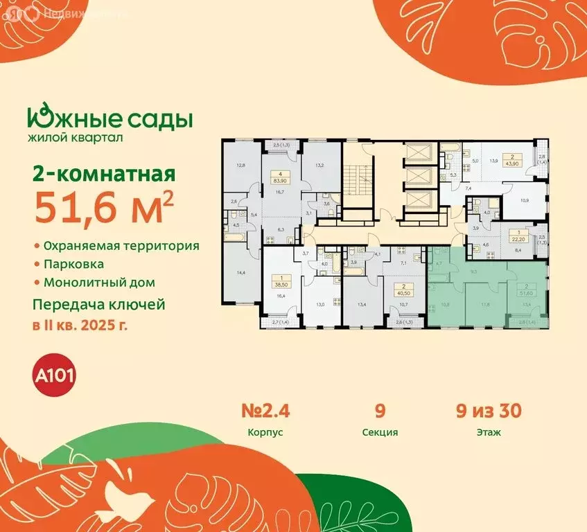 2-комнатная квартира: Москва, жилой комплекс Южные Сады (51.6 м) - Фото 1