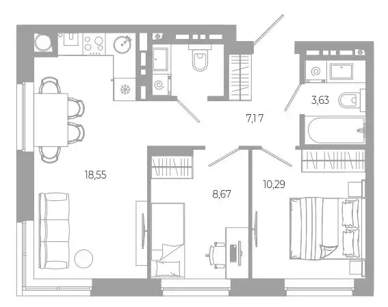2-комнатная квартира: Астрахань, Боевая улица, 132с2 (50.94 м) - Фото 0