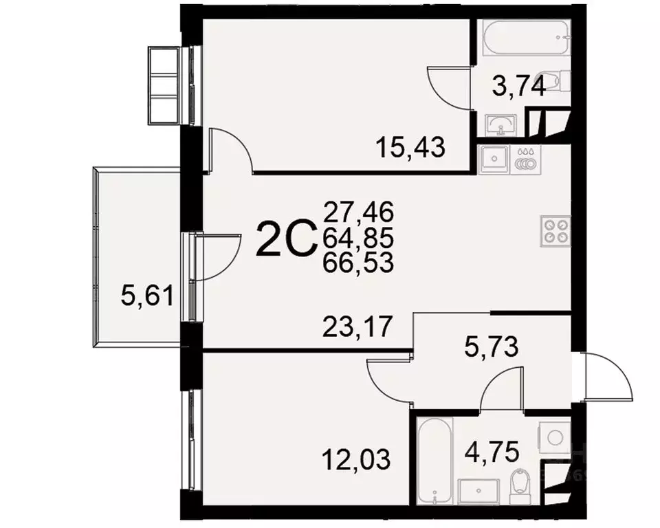 2-к кв. Тульская область, Тула Пушкинская ул., 2Г (64.85 м) - Фото 0