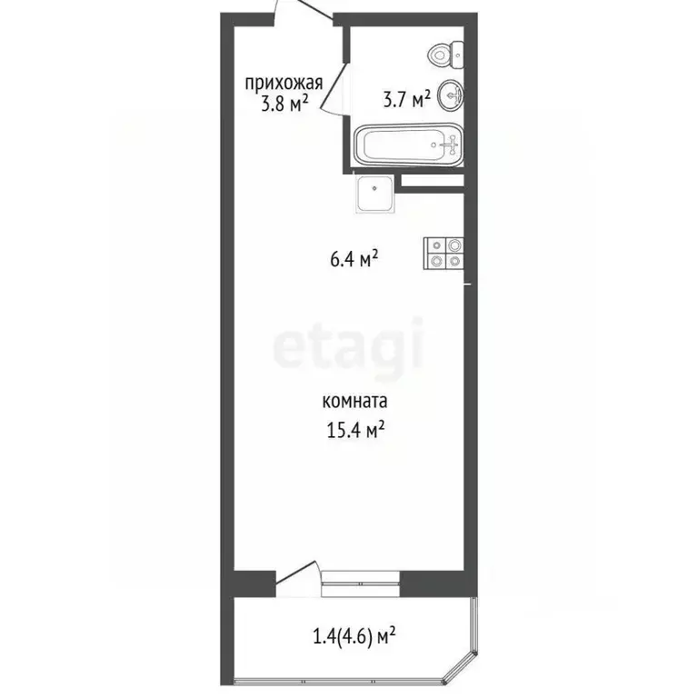 Студия Ростовская область, Ростов-на-Дону пер. Крючкова, 3 (33.9 м) - Фото 2