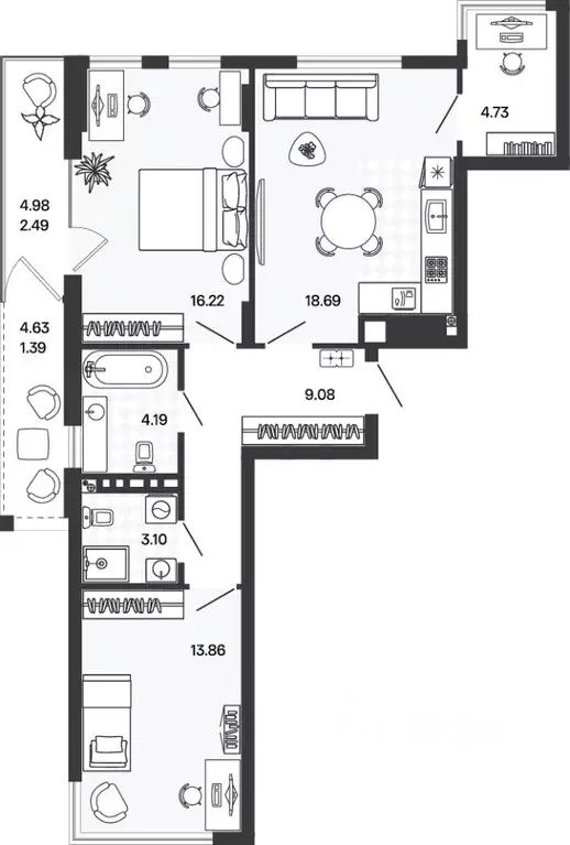 2-к кв. Калининградская область, Гурьевский муниципальный округ, пос. ... - Фото 1