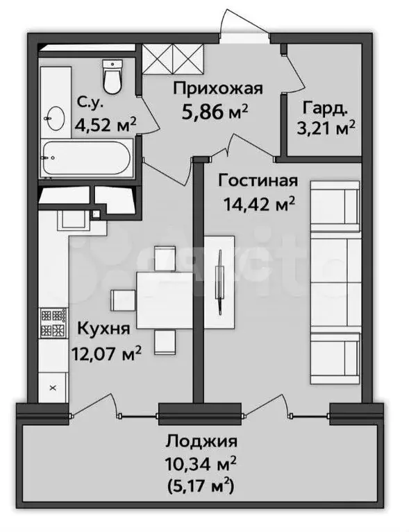 1-к. квартира, 45,3 м, 3/16 эт. - Фото 0