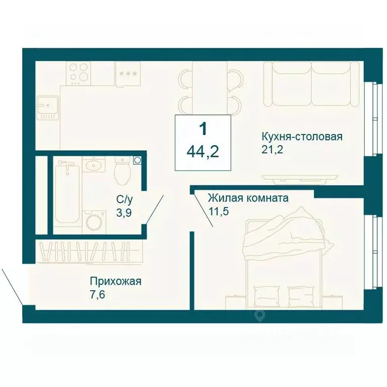 1-к кв. Свердловская область, Екатеринбург ул. 8 Марта, 197 (44.2 м) - Фото 0