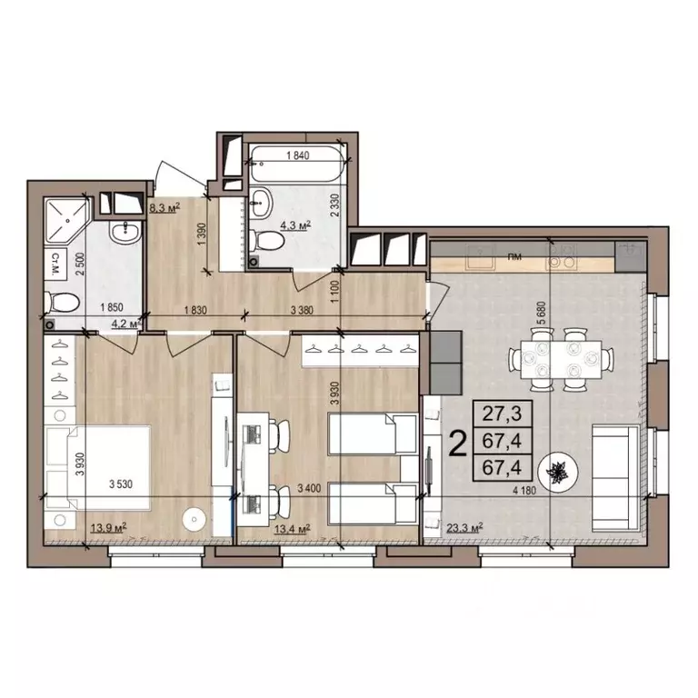 2-к кв. Рязанская область, Рязань ул. Новоселов, 33Б (67.4 м) - Фото 1