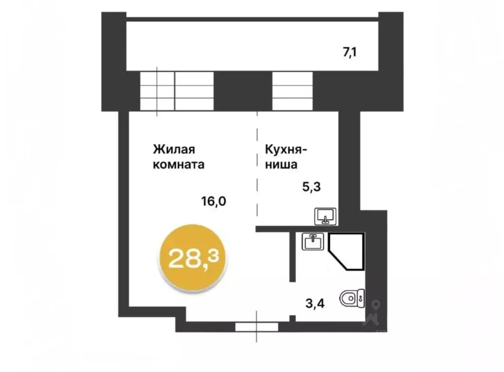 Студия Амурская область, Благовещенск Загородная ул., 47 (28.0 м) - Фото 0