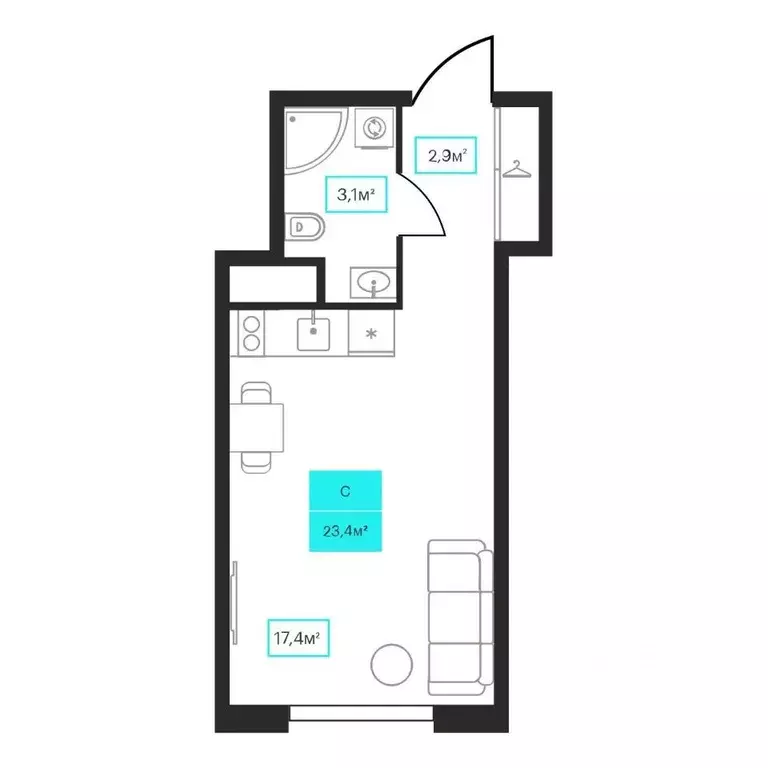 Студия Тюменская область, Тюмень ул. Червишевский Тракт, 25 (23.4 м) - Фото 1