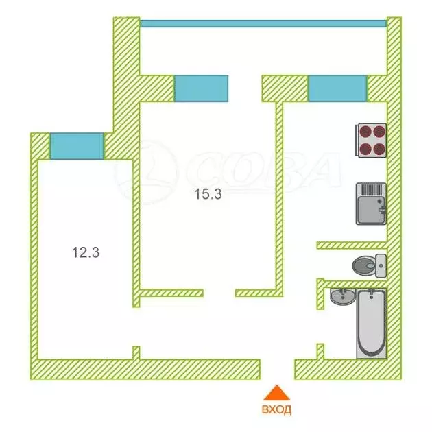 2-комнатная квартира: Тюмень, улица Елизарова, 8 (47.9 м) - Фото 1