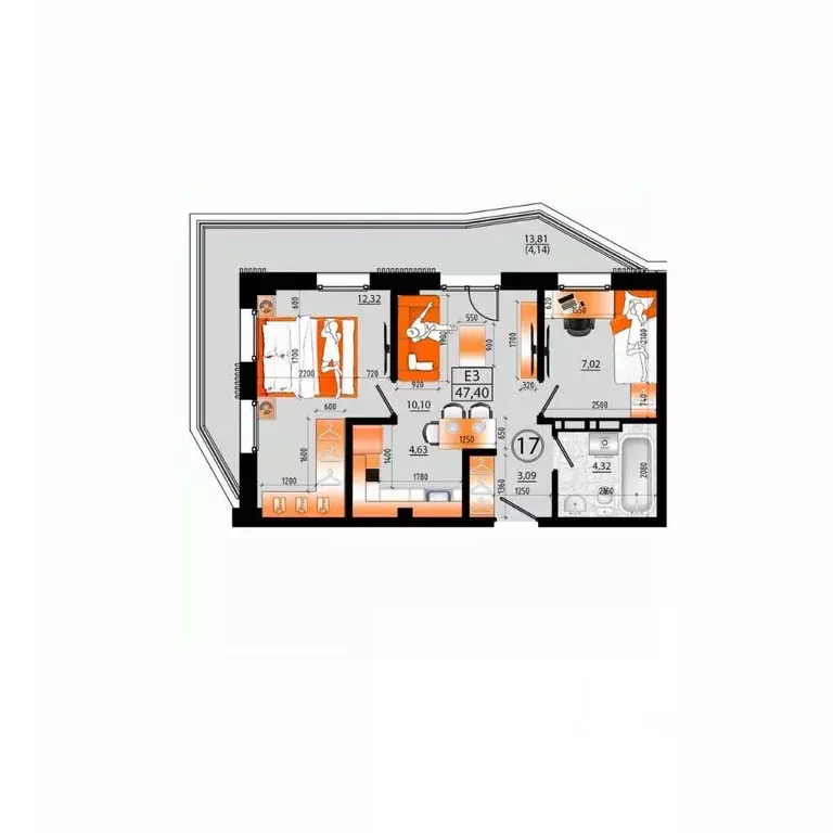 3-к кв. Приморский край, Владивосток Санрайс жилой комплекс (43.26 м) - Фото 1