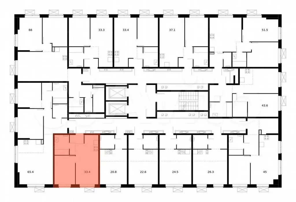 1-к. квартира, 33,4м, 16/16эт. - Фото 1