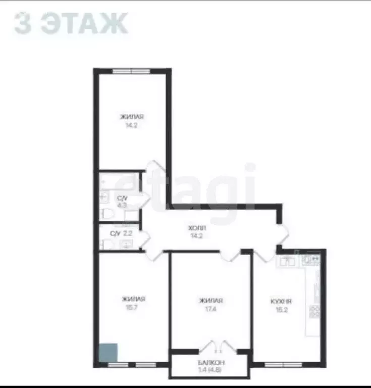 3-комнатная квартира: Балтийск, жилой комплекс Балтийская Гавань (84.6 ... - Фото 1