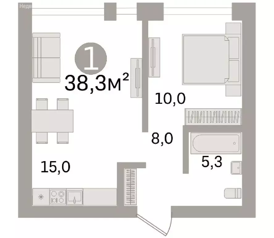 1-комнатная квартира: Тюмень, улица Павла Никольского, 12 (38.3 м) - Фото 0