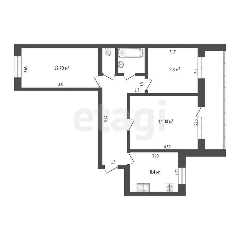 3-комнатная квартира: Тюмень, Комбинатская улица, 63 (57.3 м) - Фото 0