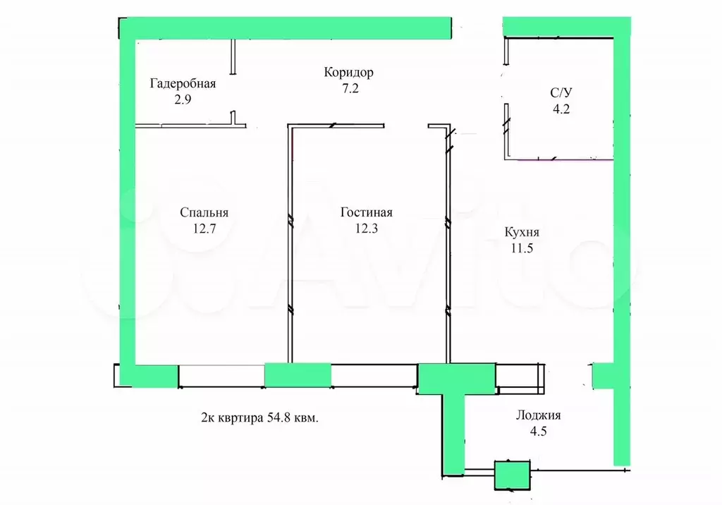 2-к. квартира, 54 м, 3/3 эт. - Фото 0