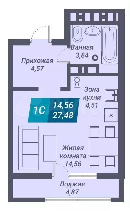 Квартира-студия, 27,5 м, 3/25 эт. - Фото 0