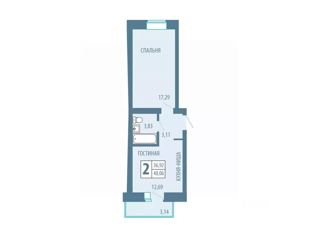 2-к кв. Красноярский край, Железногорск Комсомольская ул., 19 (40.07 ... - Фото 0