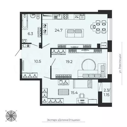 3-к. квартира, 77,1 м, 22/25 эт. - Фото 1