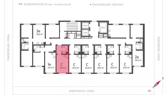 Студия Санкт-Петербург ул. Пахомовская, 14к2 (20.8 м) - Фото 1