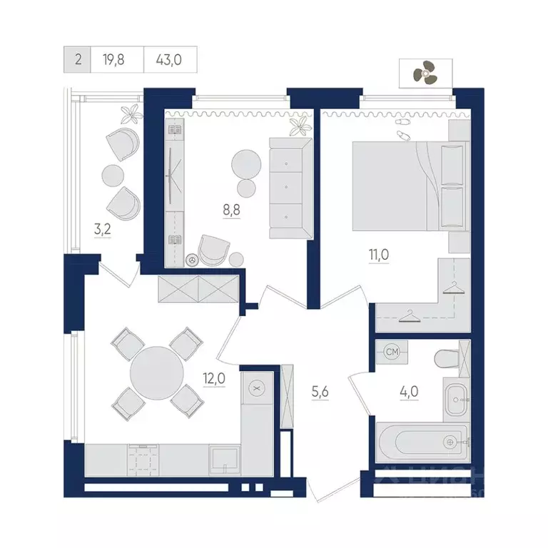 2-к кв. Башкортостан, Уфа ул. Евгения Столярова, 13 (43.0 м) - Фото 1