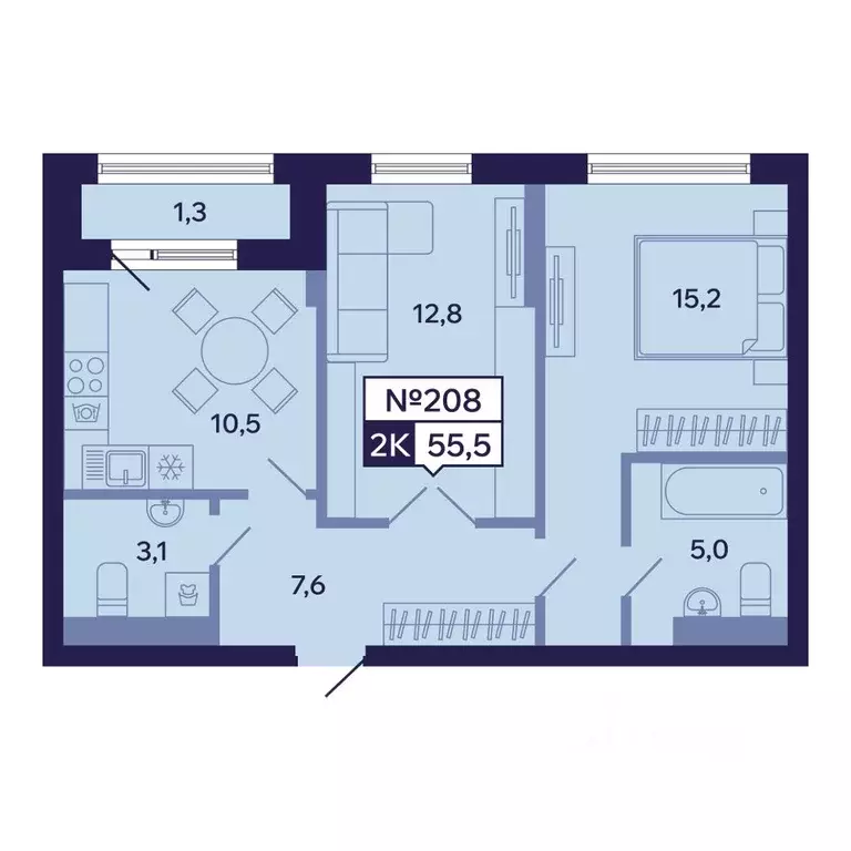 2-к кв. Саха (Якутия), Якутск ул. Новопортовская, 1А/1 (55.5 м) - Фото 0