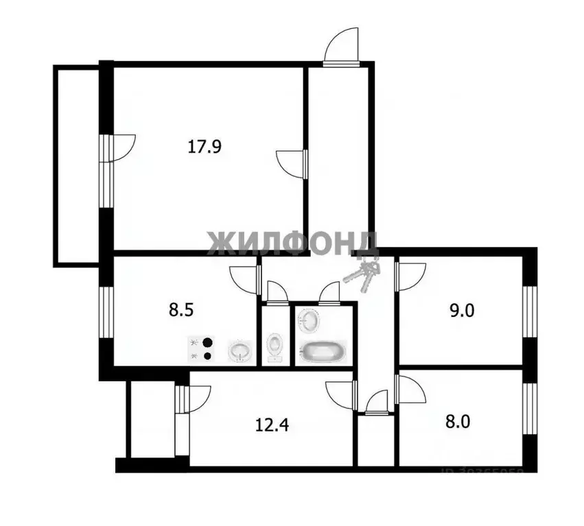 4-к кв. Кемеровская область, Новокузнецк ул. Климасенко, 11/6 (77.4 м) - Фото 1