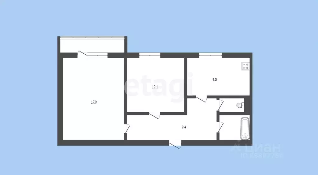2-к кв. Карачаево-Черкесия, Черкесск ул. Космонавтов, 80 (52.1 м) - Фото 1