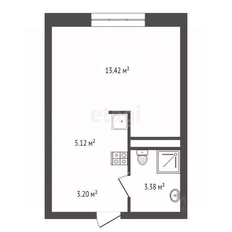 Студия Москва Цветочные Поляны жилой комплекс, к12 (25.12 м) - Фото 1