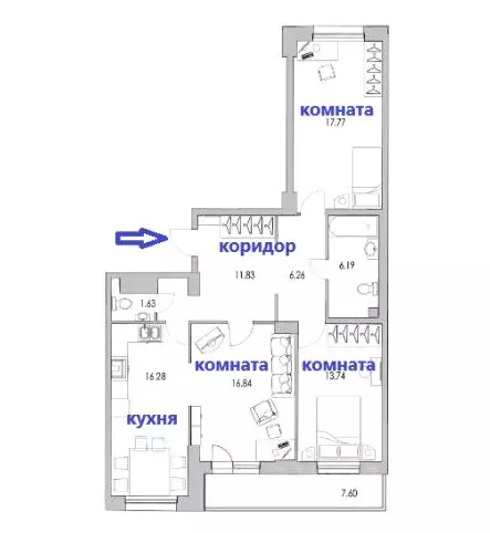 3-к кв. Санкт-Петербург ул. Кустодиева, 7к1 (91.1 м) - Фото 1