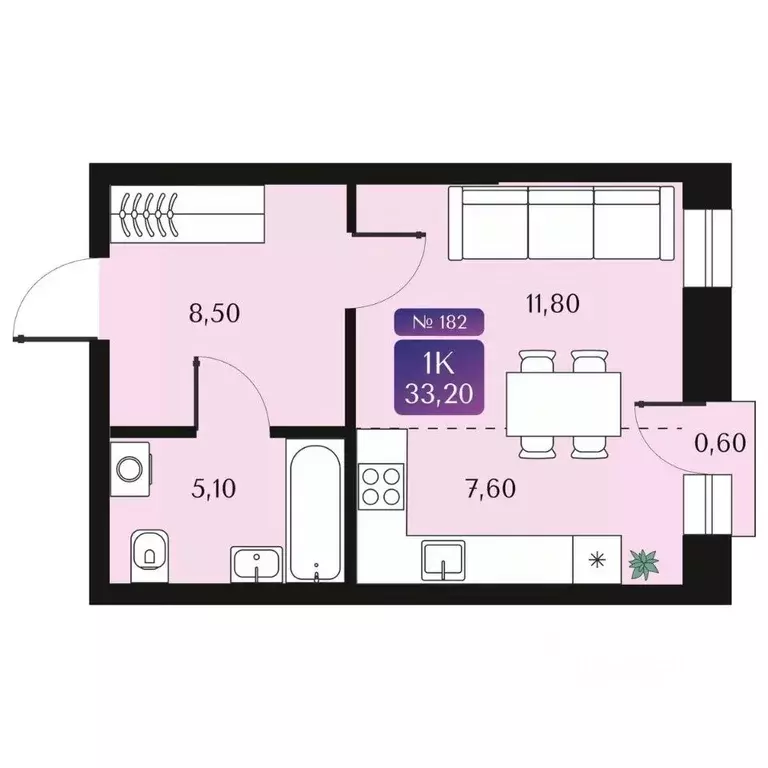 Студия Омская область, Омск ул. 5-я Северная (33.2 м) - Фото 2