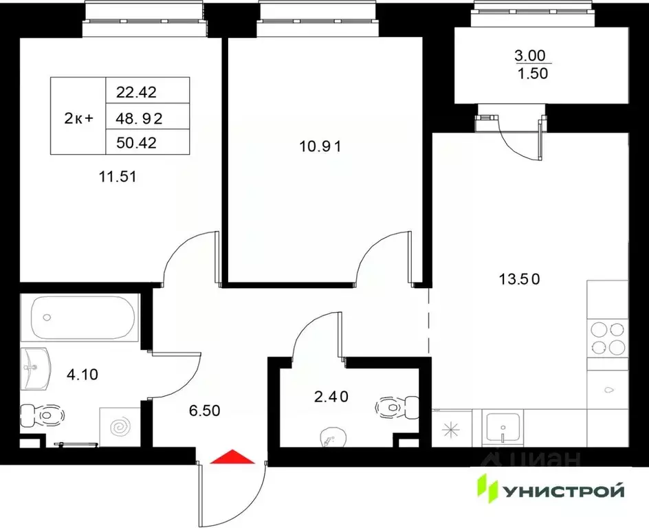 2-к кв. Татарстан, Казань Техническая ул. (50.42 м) - Фото 1